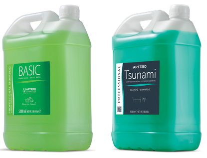 Shampoos Basic y Tsunami de la linea profesional Artero